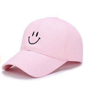 Pink Embroidery "Smiley Face" Baseball Cap